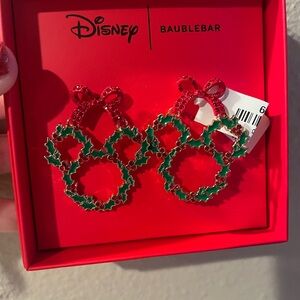 Disney BaubleBar Mickey Wreath Christmas Earrings